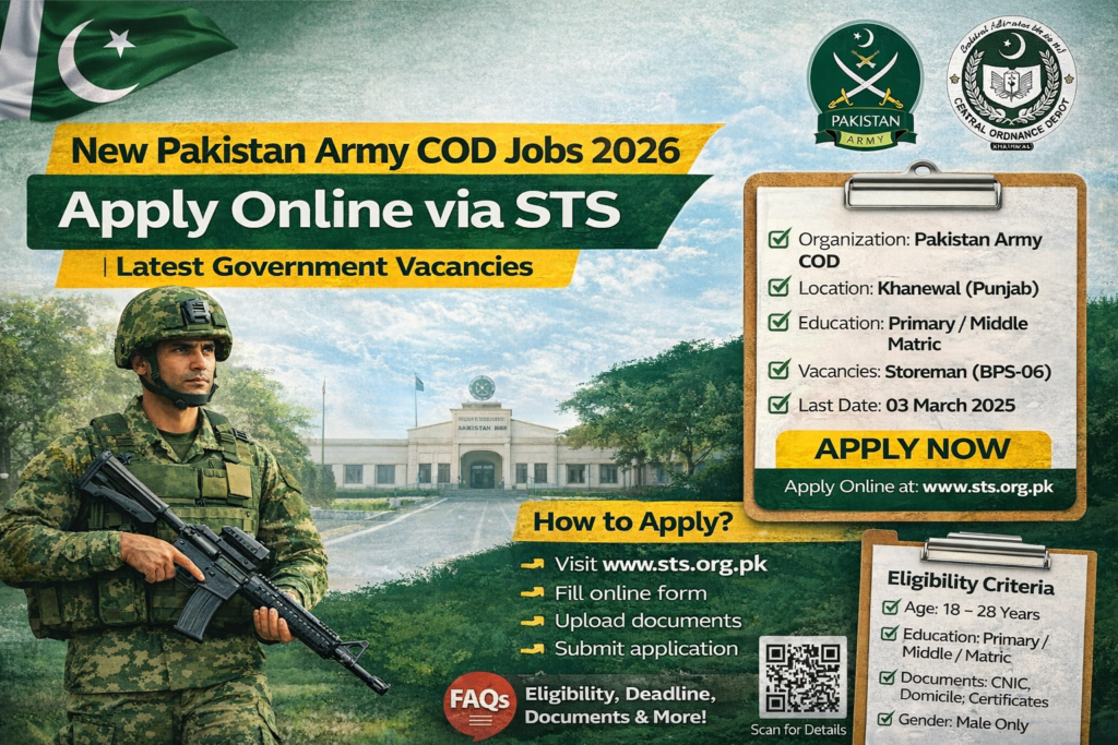 New Pakistan Army COD Jobs 2026 – Apply Online via STS | Latest Government Vacancies